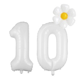 YFHVJTKO 32 Inch White Number 10 Daisy Balloons Set，10th Birthday Party Decorations, 10 Daisy Balloons, Daisy Foil Balloons for Party, Birthday, Baby Shower, Wedding Décor,Daisy Party Supplies 10