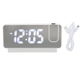 Projection Alarm Clock USB Rechargeable White Light Snooze Function Adjustable Brightness LED Mirror Digital Alarm Clock White Shell