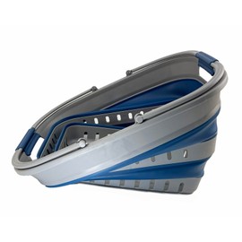 SAMMART Collapsible Laundry Basket with Handles 35L (9.25 Gallons) - Portable Outdoor Picnic Basket/Crate - Foldable Basket for Camping (Grey/Mist Blue)