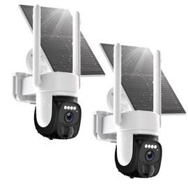 2pcs 2K Solar Security Camera Wireless Outdoor, 360° View Pan Tilt WiFi Security Cameras, Battery Powered Security Camera, Color Night Vision, AI Motion Detection, 2 Way Audio, SD/Cloud, Works Alexa