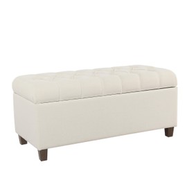 Homepop Home Decor | Tufted Ainsley Button Storage Ottoman Bench with Hinged Lid | Ottoman Bench with Storage for Living Room & Bedroom, Soft Cream