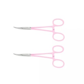 Unbranded 2 Premium Kelly Hemostat Forceps 5.5" Curved "Fine" Locking Handle "Pink" Color