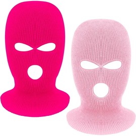 2 Pieces 3-Hole Full Face Mask Cover Ski Mask Winter Balaclava Cap Knitted Face Cover for Winter Outdoor Sports - Color: Pink+hotpink, Size: One Size