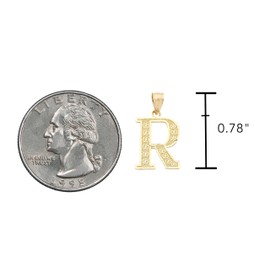 LoveBling 10K Yellow Gold Diamond Cut A to Z Alphabet Initial Letter Charm Necklace Pendant (Small) (R) (0.78")
