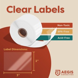 Aegis Adhesives - 2" X 3" Clear Rectangle Stickers - Transparent Labels to Protect Barcodes, Addresses, Library Book Spine Labels, and More (1 Roll, 500 Labels)