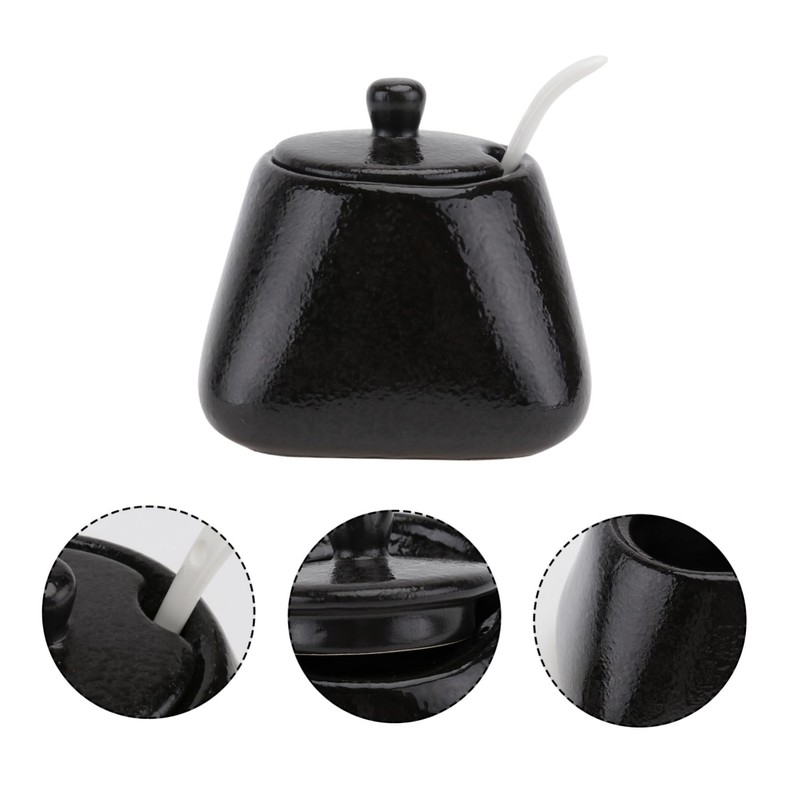ABOOFAN Simple Ceramic Spice Jar with Lid and Spoon Practical