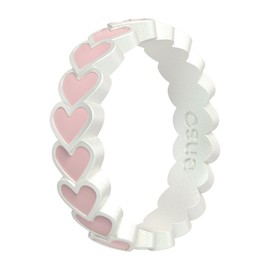 Enso Rings Hearts Accent Silicone Ring Collection - Pearl-Colored/Pink Sand - Size 6