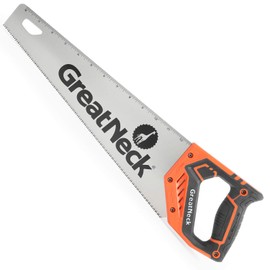 15 Inch Handsaw, Aggressive Tooth Hand Saw for Wood Cutting, Alloy Steel 9 TPI Blade, Anti-Slip Composite Handle, Ruler on Blade for Accurate Cuts, GreatNeck 74001 Hand Saw