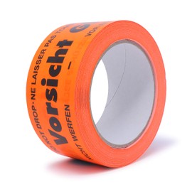 gws Warning Tape Caution Glass, 1 Roll Hallway Orange PVC, Strong Packaging Tape in Professional Quality, Warning Tape, Parcel Tape, 50 mm x 66 m