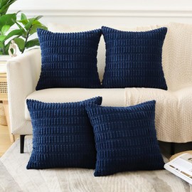 Sungeek Set of 4 Corduroy Cushion Covers, Decorative Cushion Covers, Soft Cushion Cover, Decorative Cushion, Sofa Cushion, Couch Cushion, Decorative Cover for Sofa, Bedroom, Living Room (Navy Blue, 45