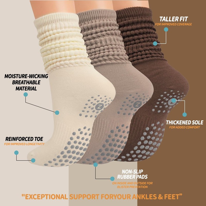 ZANZER Grip Pilates Socks for Women, Yoga Slouch Socks with
