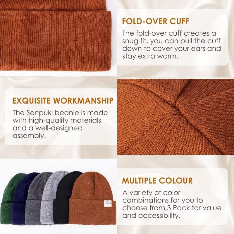 3 Pack Satin Lined Winter Beanie Hats for Women Men,Silk