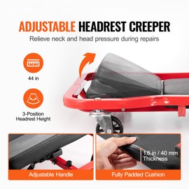 Happybuy 44 - Inch, 300 lbs Capacity Mechanic Garage Creeper, Automotive Rolling Creeper with 6 Casters, Adjustable Cushioned Headrest and Tool Tray, Heavy Duty Steel Frame for Garages, Repair Shops