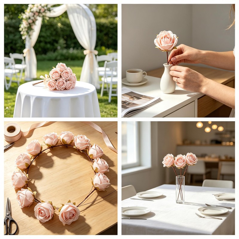 18 Pcs Light Pink Roses Leafless Stems Wedding Bouquet Centerpiece
