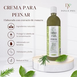 Crema para Peinar con Aceite de Romero, Hidratación Intensa, Antifrizz da Fuerza y Brillo, para Cabello Suave y Sin Nudos 500ml