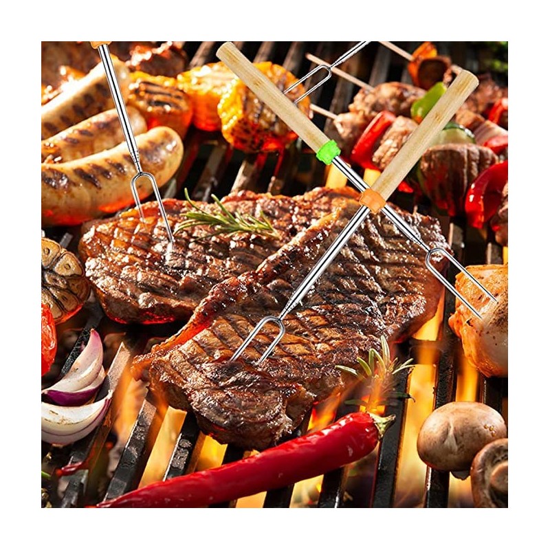 8 Pcs Roasting Sticks, Stainless Steel Roasting Sticks with Wooden