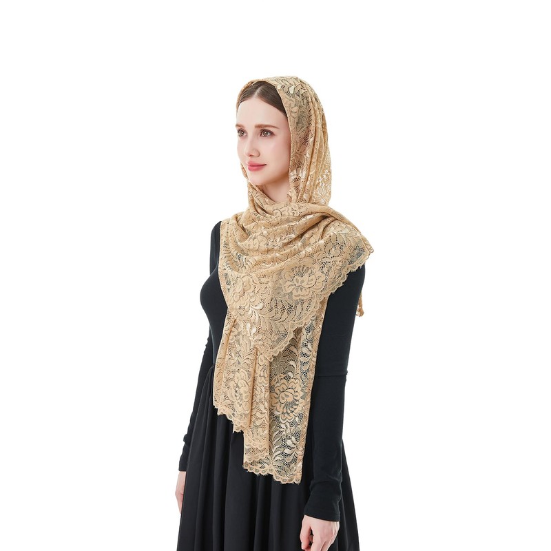 Wgior Elegant Floral Catholic Church Veil, Soft Mantilla Chapel Prayer