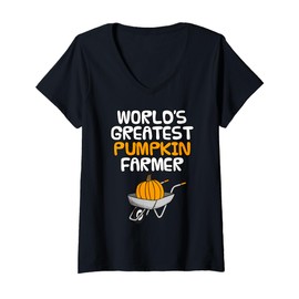 Womens World's Greatest Pumpkin Farmer, Fall Wheelbarrow Autumn V-Neck T-Shirt