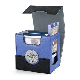 banloga MTG Commander Deck Box with Display and Dice Tray, Holds 100+ Double-sleeved Cards, Card Storage Box Magnetic Closure Storage Box for MTG TCG Sports Cards (Black&Blue)