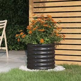 LJLB Sturdy Round Garden Planter for Outdoor Use, Powder-Coated Steel, Ample Space for Plants, 15.7" x 15.7" x 14.2", Anthracite