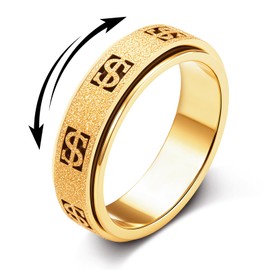 Fidget Ring Toys for Adults Anxiety: Stainless Steel Spinner Thumb Rings for Women Men Cute Dollar Symbol 5 Colors: Gold Silver Black Rose Gold Rainbow Size 5 6 7 8 9 10 11 (Gold Dollar, 6)