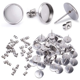 Jdesun 40 Pieces Stainless Steel Stud Earring Cabochon Setting Post Cup for 10mm and 40 Pieces Earring Safety Backs