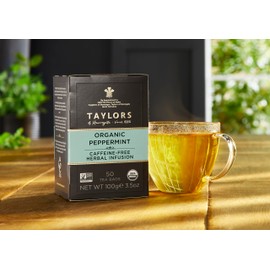 Taylors of Harrogate Organic Peppermint, Herbal Tea, Pillow Tea Bags, 50 Count (Pack of 1), Clean, Pure and Refreshing, Caffeine-Free, Enjoy Hot or Iced, 50 Teabags