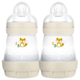 MAM Easy Start Self Sterilising Anti-Colic Baby Bottle 2 Pack (2 x160 ml) with Slow Flow MAM Teats Size 1, Newborn Essentials, Shell (Designs May Vary)