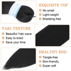 Berracy Braiding Hair Pre Stretched for Women Box Braids Synthetic Hair Extensions Texture Hot Water Setting Prestretched Braid Extension Girls Black (24inch 8Packs)