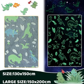 Glow In The Dark Dinosaur Blanket For Girls,Luminous Dinosaur Blanket for Boys Girls,Super Soft Fuzzy Plush Flannel Furry Fleece Blanket Bed,Sofa,Birthday Unicorn Gifts (Dinosaur B, 150 x 200 cm)
