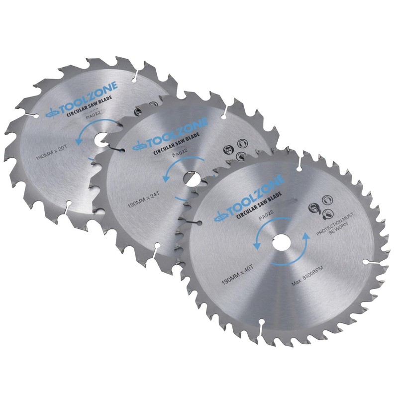 3pc 190mm TCT Circular Saw Blades 20/24 and 40 Teeth