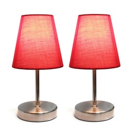Simple Designs Home LT2013-RED-2PK Mini Basic 2PK Sand Nickel Table Lamp with Fabric Shade Set, 10.00 x 4.88 x 4.88 inches, Red, 2 Count
