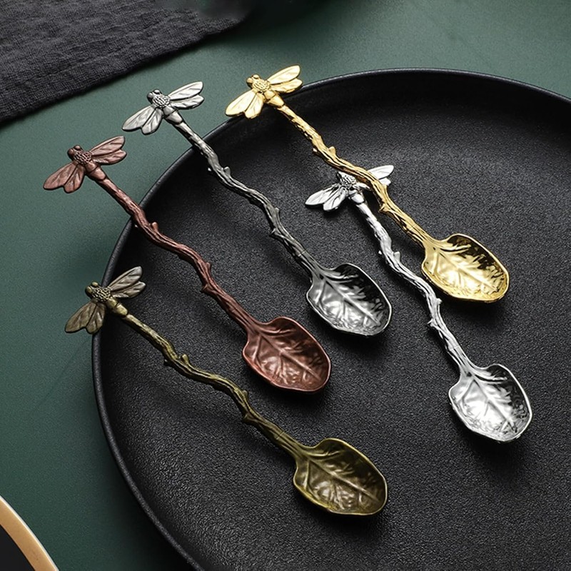 Retro Dragonfly Stainless Steel Coffee Spoon, Dessert Teaspoon, Creative Kitchen