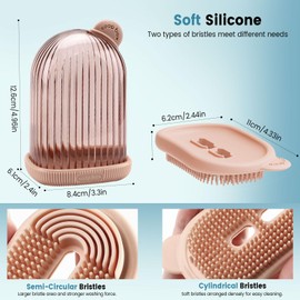 Roucerlin 2 Pack 2 in 1 Travel Soap Case with Brush & Lid, Leak-proof Bar Soap Holder Container for Traveling, Portable Soap Box Dish with Cover for Bathroom Shower Gym Camping (Beige & Pink)