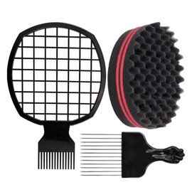 Tiardey Hair Brush Sponge Set Afro Twist Hair Comb with 3 Handle Wave Hairdressing Tool for African Men Hairstyles Curly