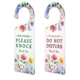 CHGCRAFT Do Not Disturb Sign Door Hanger Sign 2 Pack Flower Leaf Printed Please Do Not Disturb and Welcome Please Knock Door Hangings Sign Acrylic Engraved Door Sign for work Office Conference Room