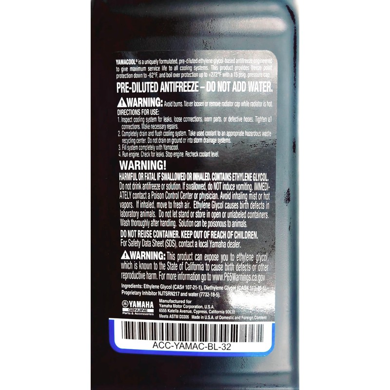 Yamaha Original OEM Yamalube ACC-YAMAC-BL-32 Pre Diluted Antifreeze Yamalube OEM
