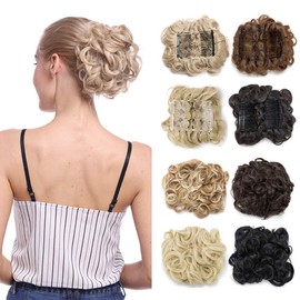 Combs Clip in Bun Claw Jaw on Updo Hairpiece Extensions Wavy Donut Chignons Wrap Around Scrunchy-light brown