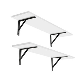 DINZI LVJ Long Wall Shelves, 24 Inch White Floating Shelves Set of 2, Easy-to-Install, Wall Storage Ledges with Sturdy Metal Brackets for Living Room, Bathroom, Bedroom, Kitchen, White