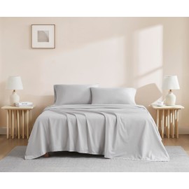 Linen Closet Luxury Cotton 144 Thread Count Organic Cotton 3-Piece Sheet Set,Twin XL, Light Grey