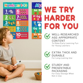 Decorably 9 Toddler Educational Posters for Preschoolers for Classroom, 11x16in Gloss-Laminated Vibrant Toddler Posters - Classrooms, Homeschool, Bulletin Boards
