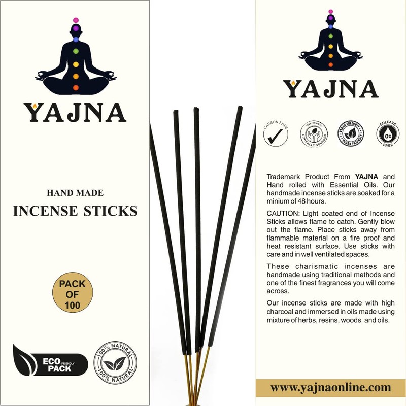 Yajna-Frankincense-and-Myrrh 100%-Natural-Handmade-Hand-Dipped-Incense-Sticks Organic-Chemicals-Free for-Purification-Relaxation-Positivity-Yoga-Meditation The-Best-Woods-Scent (100 Sticks (150GM))