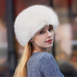 Peicees Winter Faux Fur Hat for Women Girls Cossack Russian Style Hat Ladies Ushanka Fuzzy Furry Hat Warm Fluffy Bucket Hat White