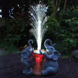 RCTTICUU Elephant Statue Solar Garden Decor,Resin Elephant Statue and Colour Changing Optical Fiber Solar Lights,Outdoor Decor for Balcony, Garden, Patio, Yard, Lawn, Gifts for Mom Grandma