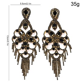 XSBODY Rhinestone Black Earrings For Women Tassel Crystal Statement Dangle Earrings For Women Prom Jewelry Accessories
