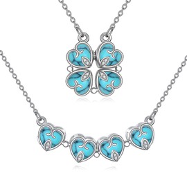 YFN Four Leaf Clover Necklace for Women Sterling Silver Turquoise Heart Shaped Convertible Pendant (turquoise)