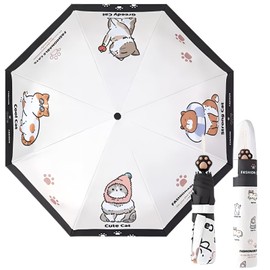 YasYouRi Folding Umbrella, Cat Paw Cat Pattern, Cute, Open and Close with Light Force, Women's, For Both Sun and Rain, Light Blocking, Heat Blocking, Sun Protection, Sun Protection, Sun Protection,
