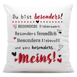 Cushion – Du bist besonders liebenswert, freundlich, liebevoll... Meins! – Love Cushion with Saying Ich liebe Dich – Gift for Boyfriend, Girlfriend for Anniversary, Birthday, Valentine's Day