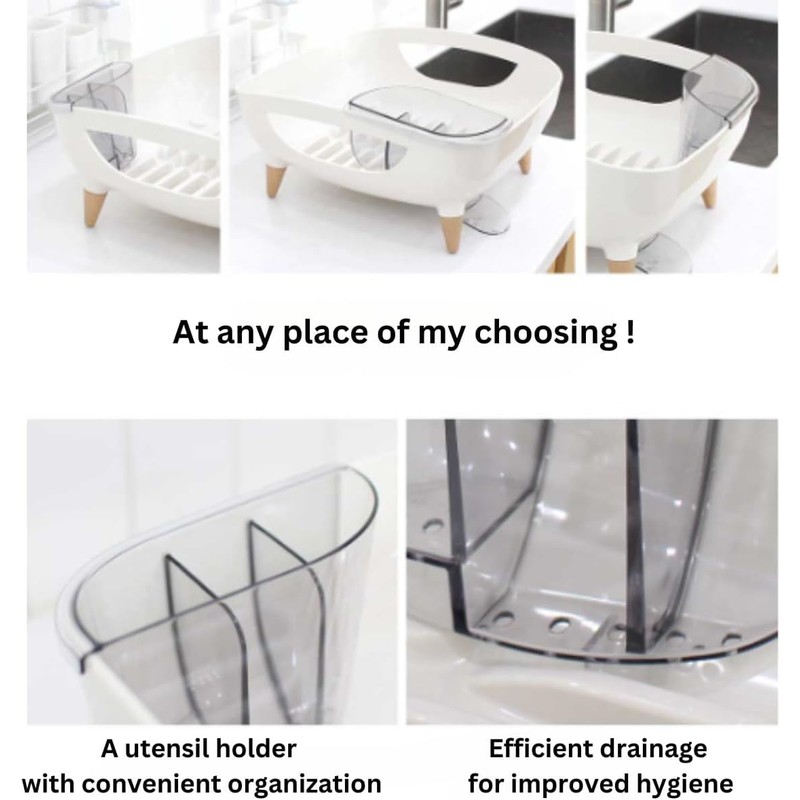 Nineware Compact Dish Drying Rack with Utensil Holder, 360° Rotating
