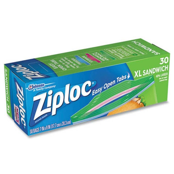 Ziploc XL Sandwich Bags Easy Open Tabs 7 In x 8 In - 30 Ct - Pack of 3